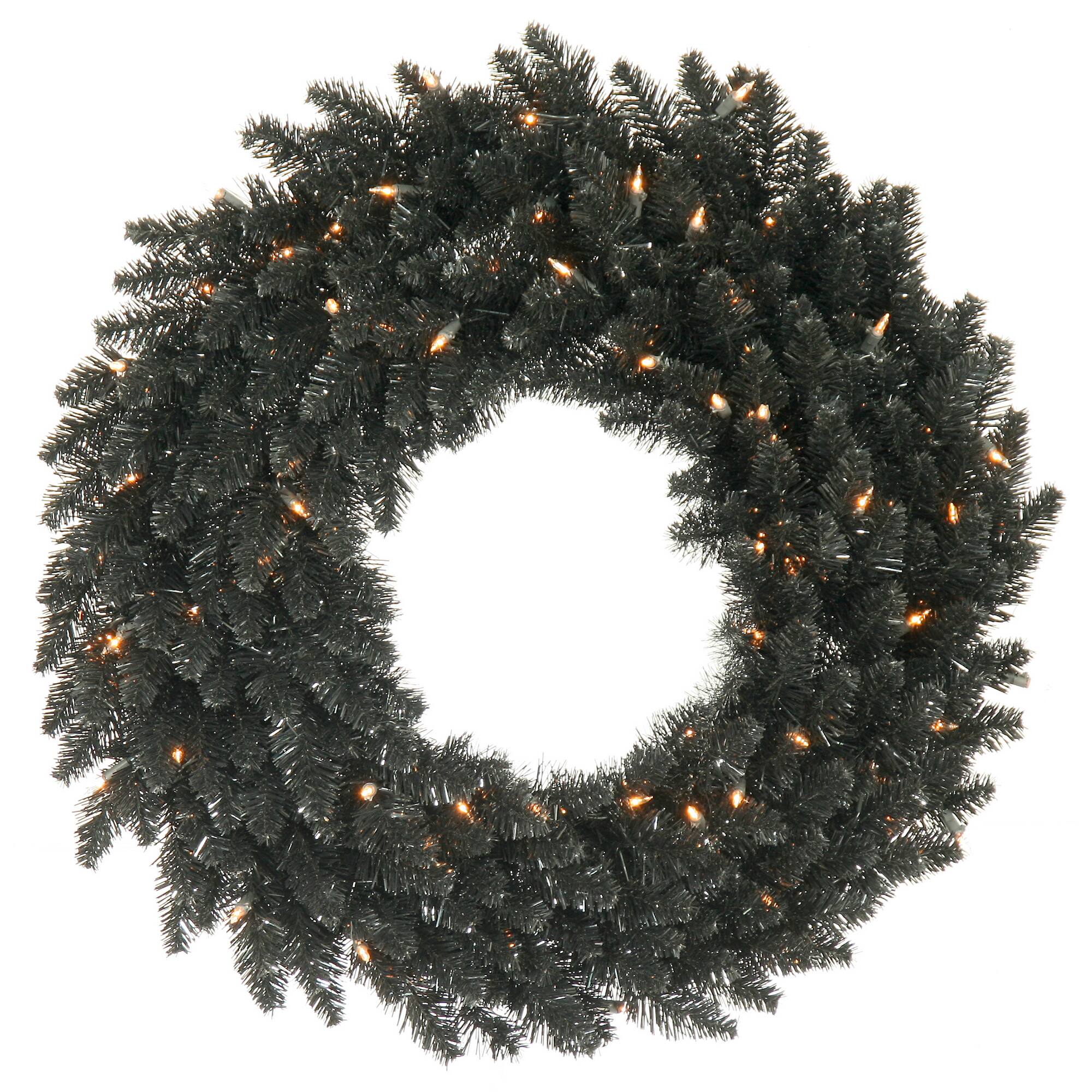 24" Pre-Lit Black Fir Christmas Wreath, Warm White LED Lights